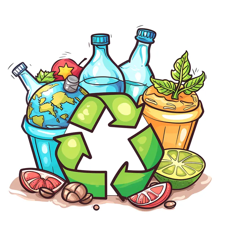 Recycling symbol with bottles