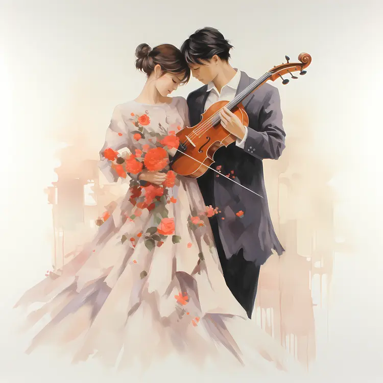 Couple with Violin and Flowers