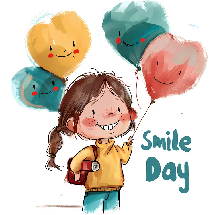 Girl Holding Heart Balloons on Smile Day