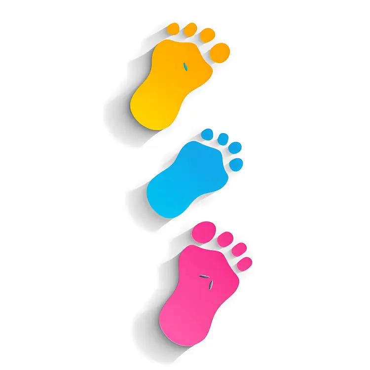 Colorful Footprints in Yellow, Blue, and Pink