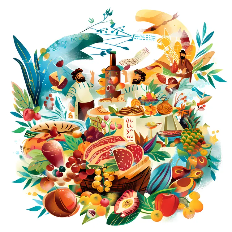 Festive Table with Fruits and Bread