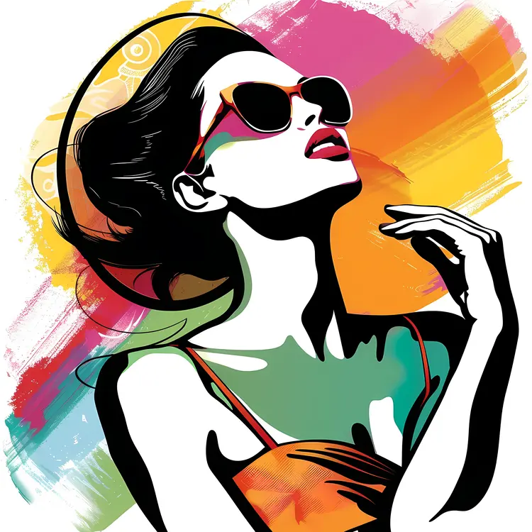 Stylish Woman with Sunglasses in Colorful Background