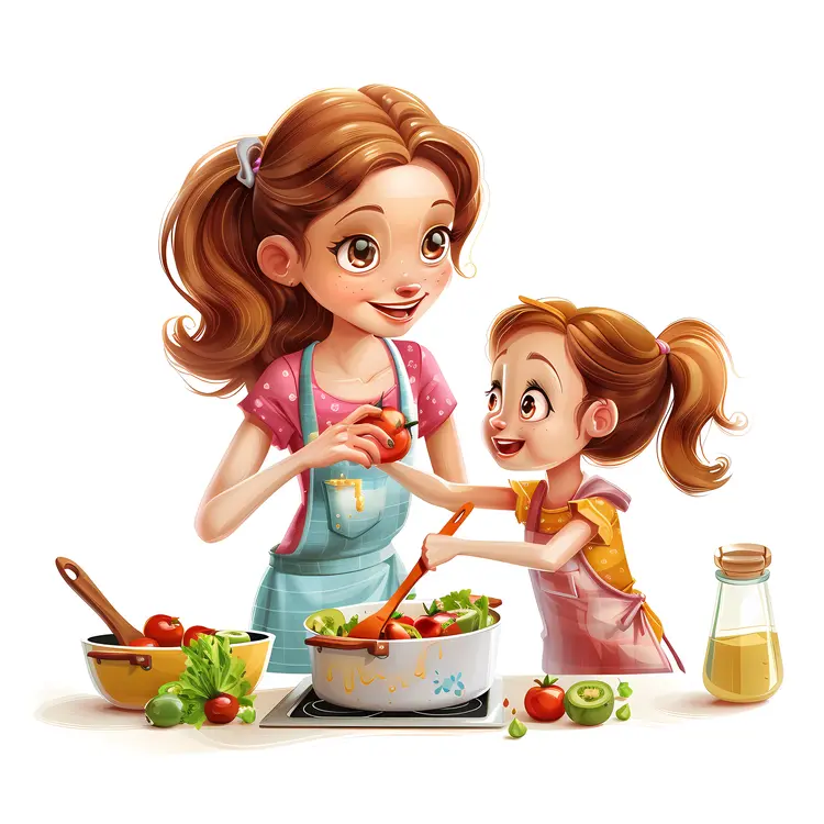 Mother and Daughter Cooking Together