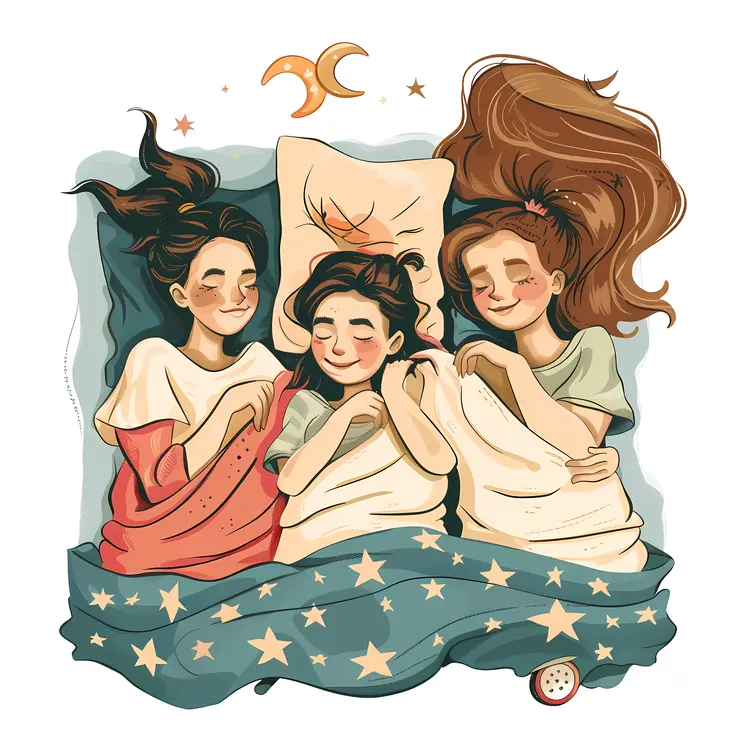 Three Girls Sleeping on Bed