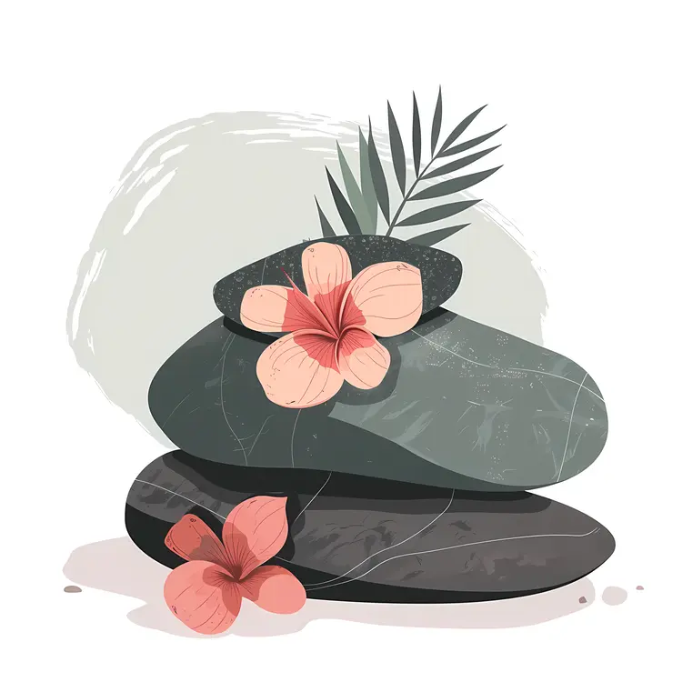 Zen Stones with Flowers and Leaves