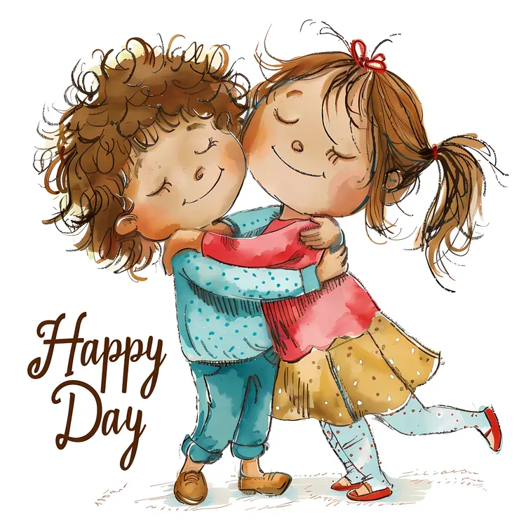 Happy Day with Hugging Children Illustration