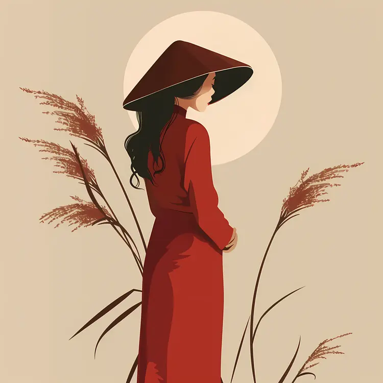 Elegant Woman in Red Dress with Hat