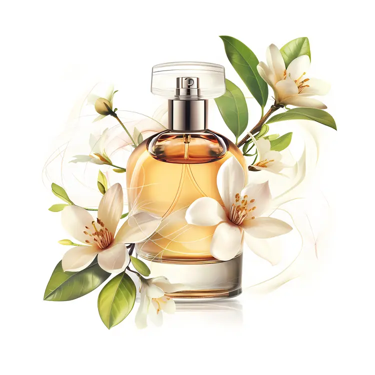 Perfume Bottle with White Flowers