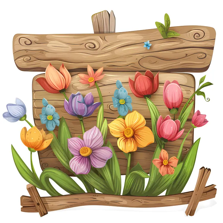 Colorful Flowers Around Wooden Sign