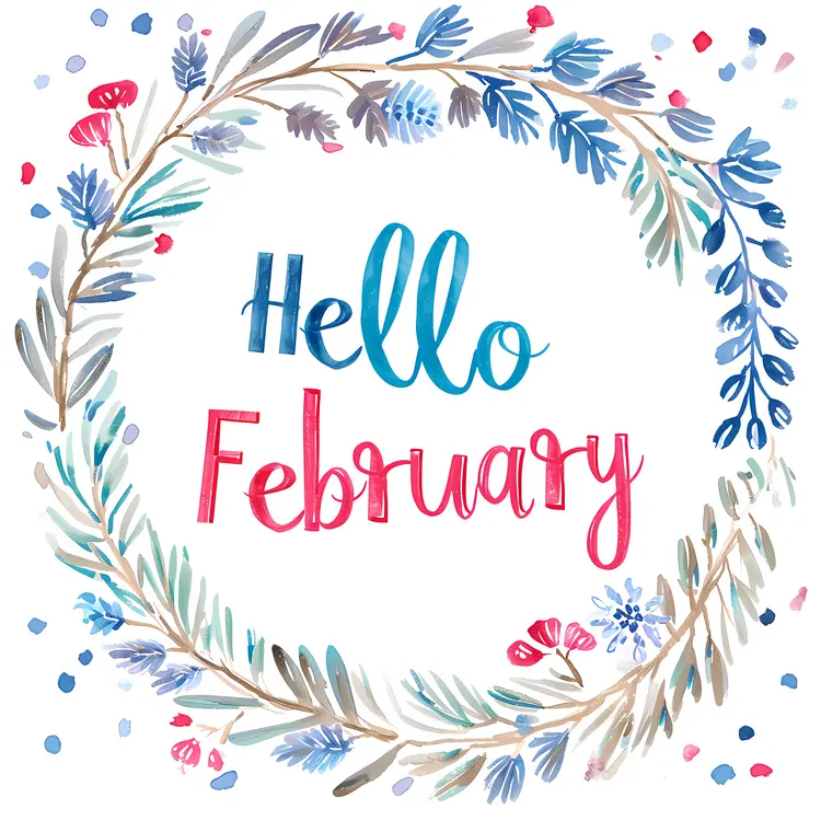 Floral Wreath Hello February Greeting Card