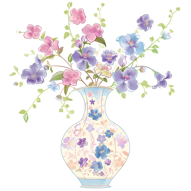 Delicate Floral Illustration with Flowers in a Vase