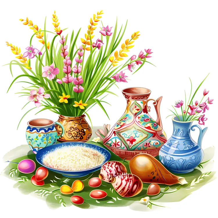 Colorful Flower Vases with Decorative Flowers