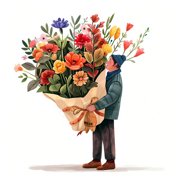 Man Holding Large Flower Bouquet