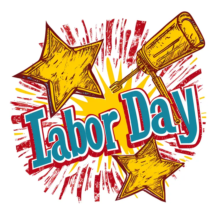 Labor Day Sign with Stars and Hammer