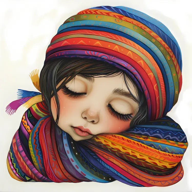 Sleeping Girl with Colorful Scarf