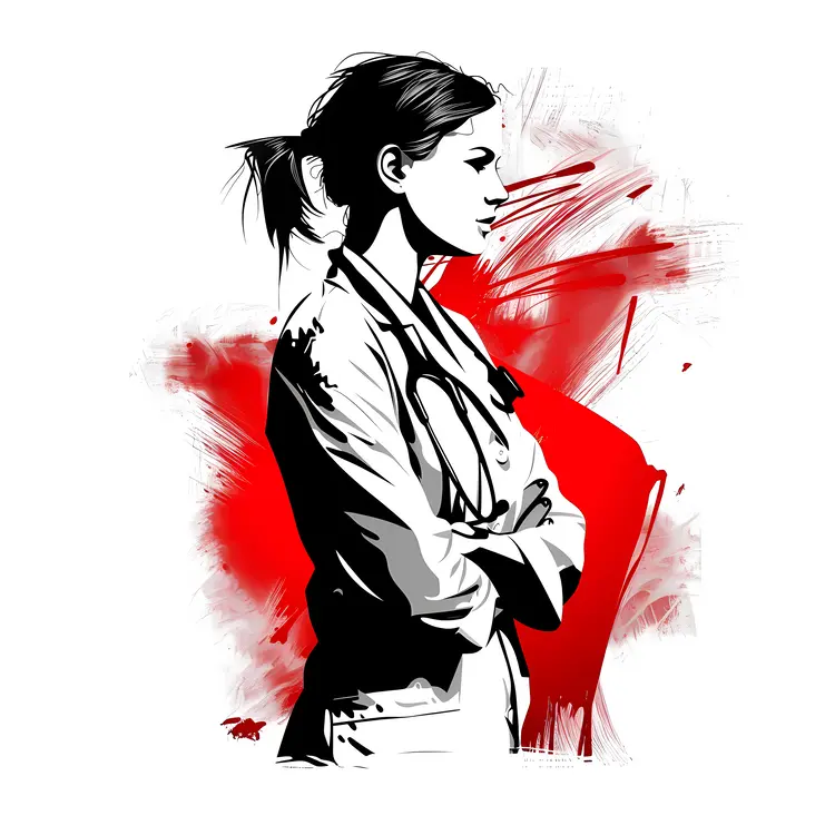 Female Doctor with Red Artistic Background
