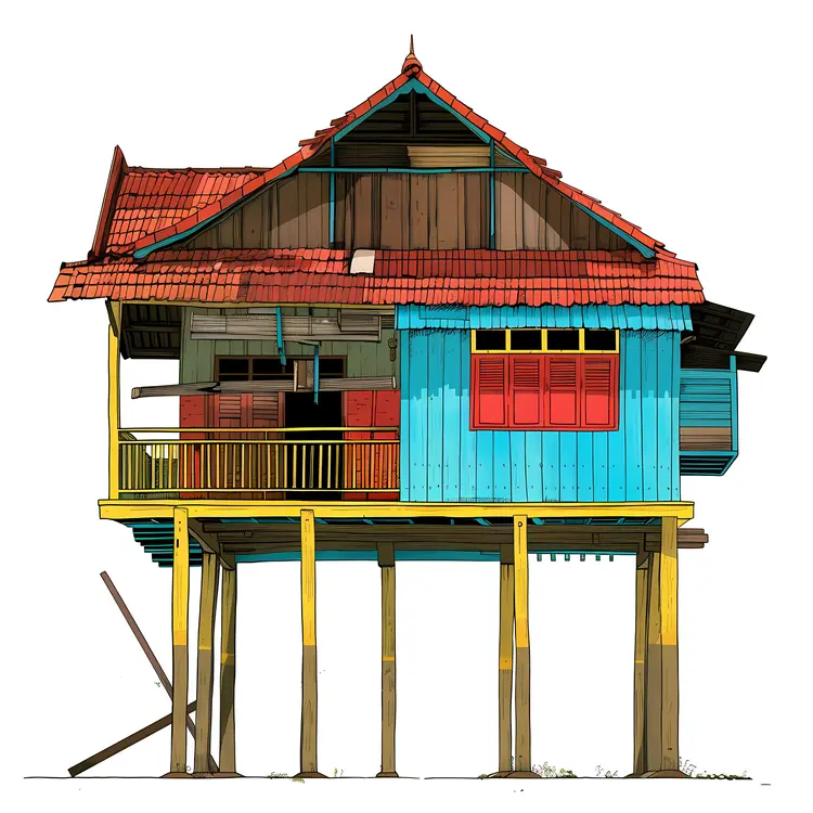 Colorful Wooden House on Stilts