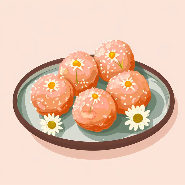 Pink Balls on a Plate with Flowers
