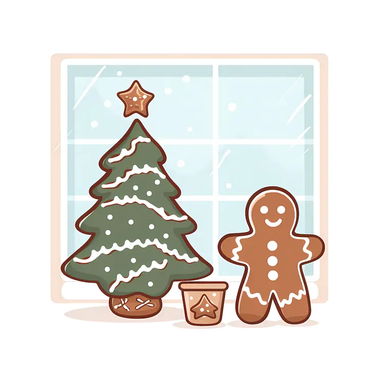 Christmas Tree and Gingerbread Man by the Window