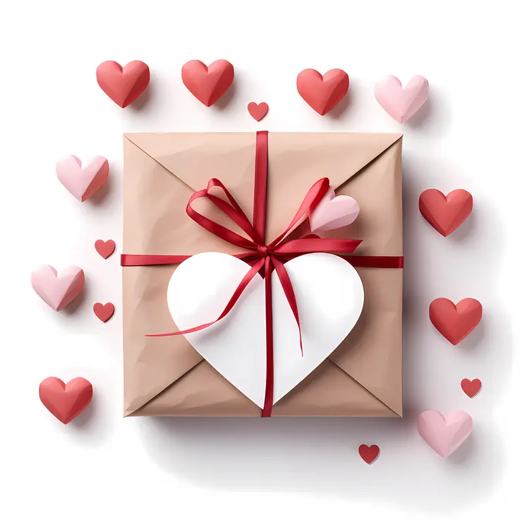 Gift Box with Hearts and Ribbon for Valentine's Day