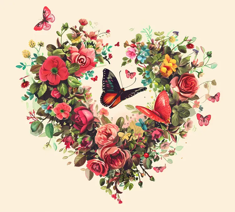 Floral Heart with Butterflies