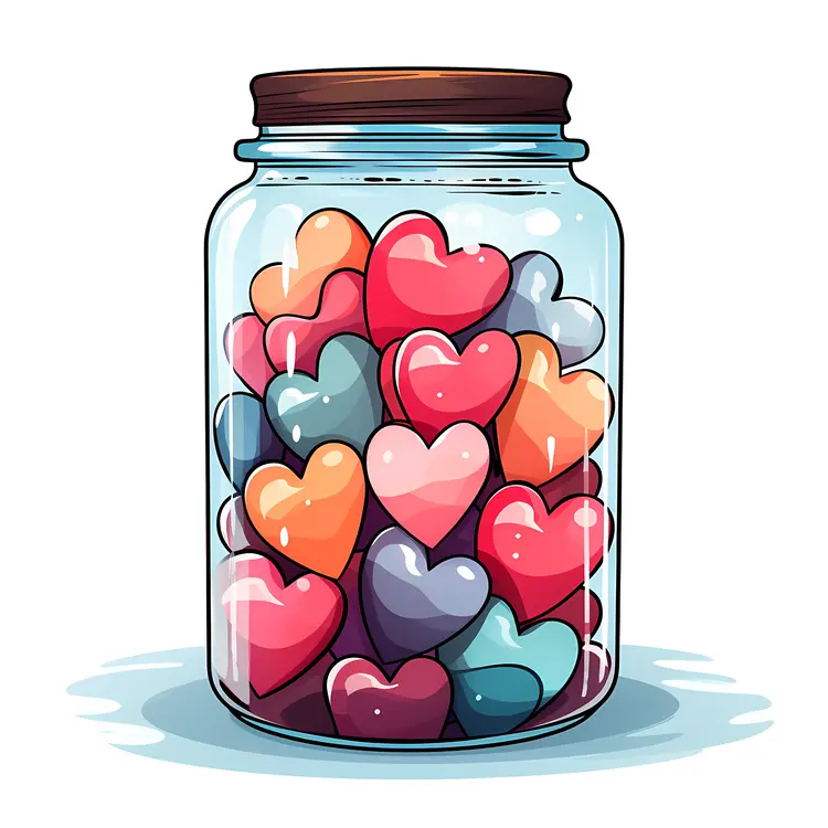 Colorful Hearts in a Glass Jar