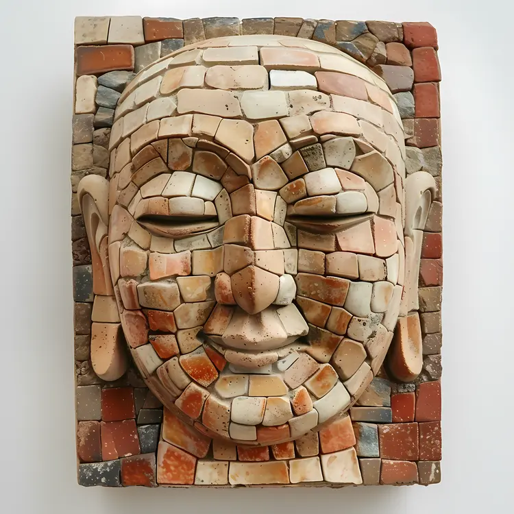 Stone Buddha Face Mosaic Art