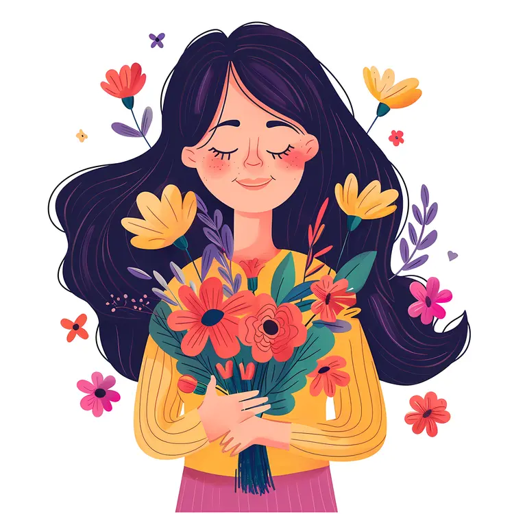 Smiling Girl with Flower Bouquet