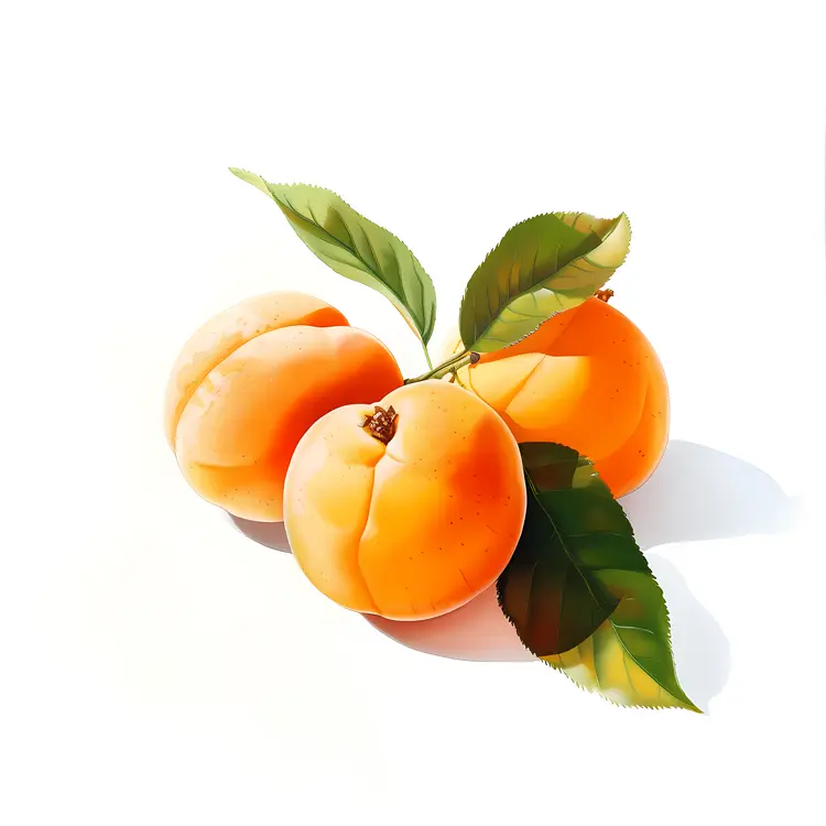 Three Orange Apricots with Leaves