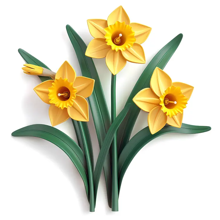 Yellow Daffodils with Green Leaves