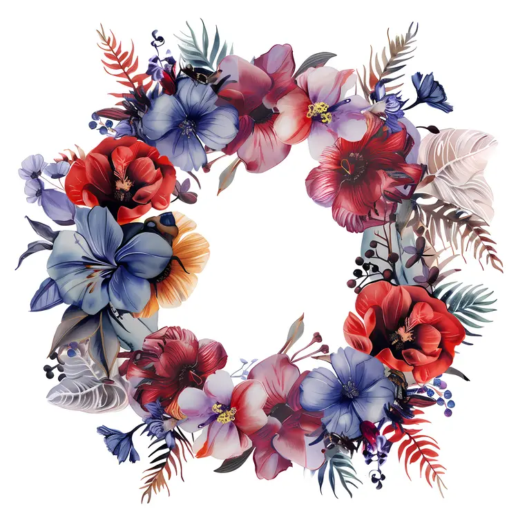 Bold Floral Wreath with Red and Blue Flowers