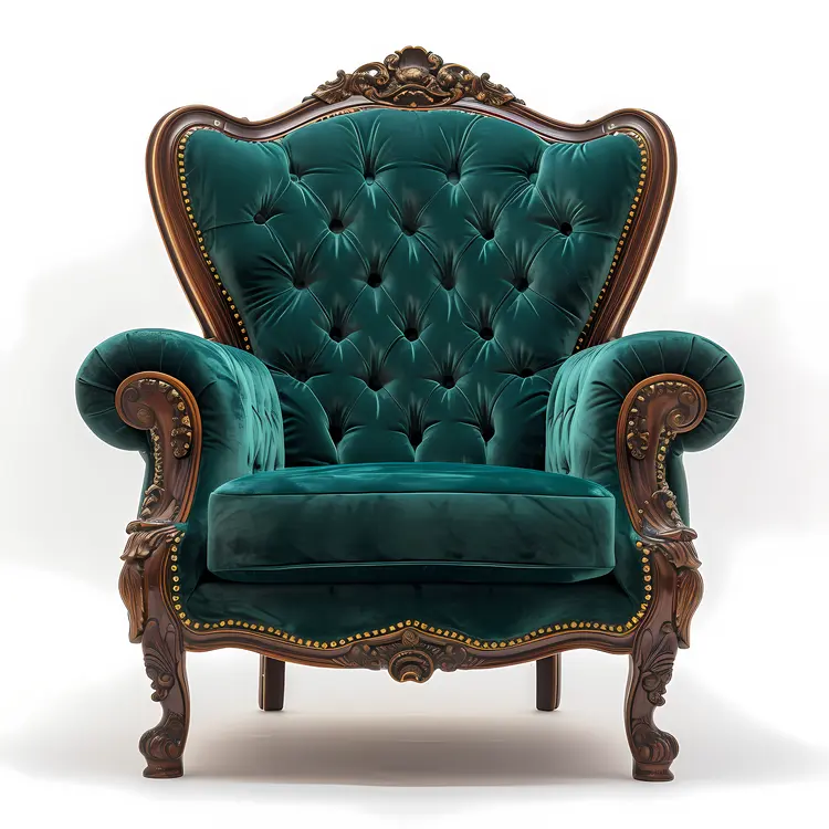 Luxurious Green Velvet Armchair with Wooden Frame