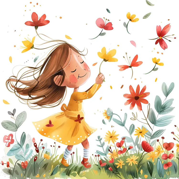 Girl Enjoying Flowers in a Garden