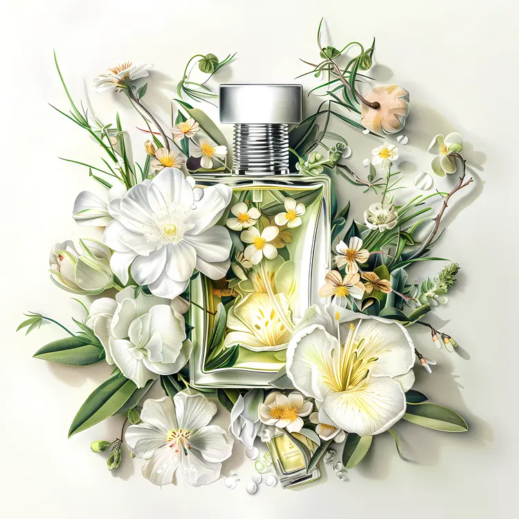 Elegant Perfume Bottle with White Flowers