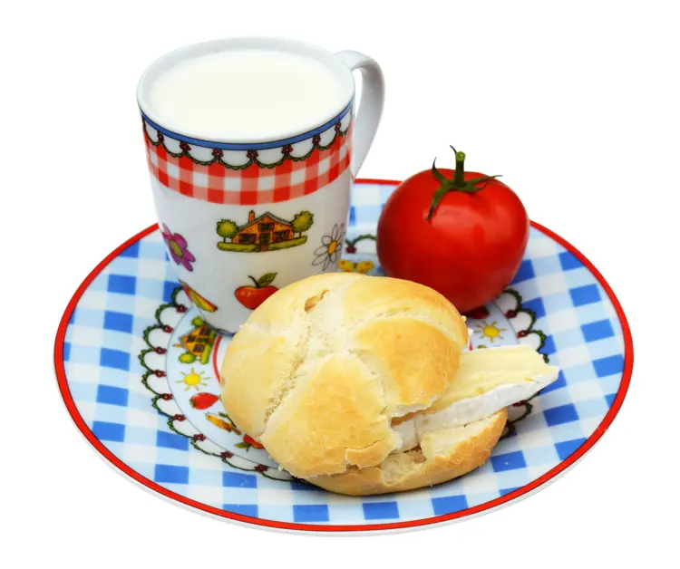 Healthy Breakfast Plate with Milk and Bread