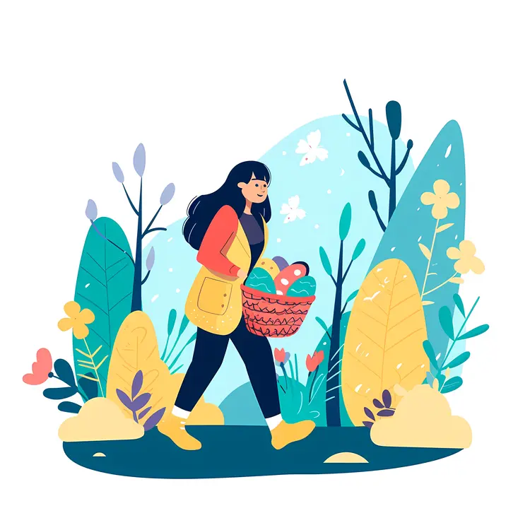 Woman Walking with a Basket in Nature