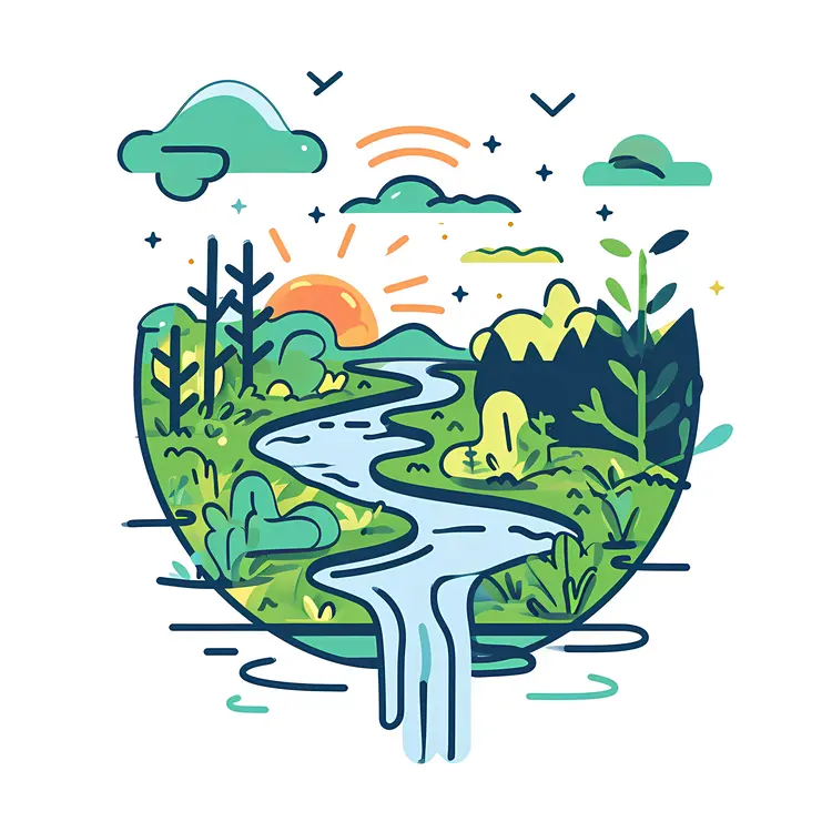 Beautiful River and Forest at Sunrise