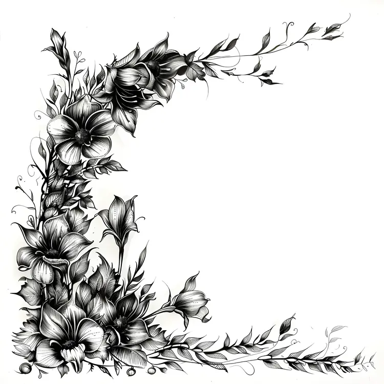 Intricate Black and White Floral Corner Design