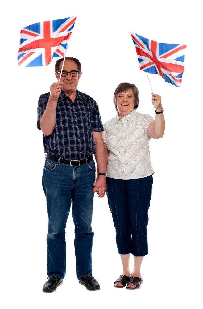 Elderly Couple with British Flags