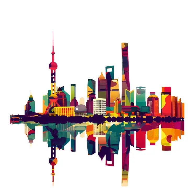 Colorful Cityscape with Reflection