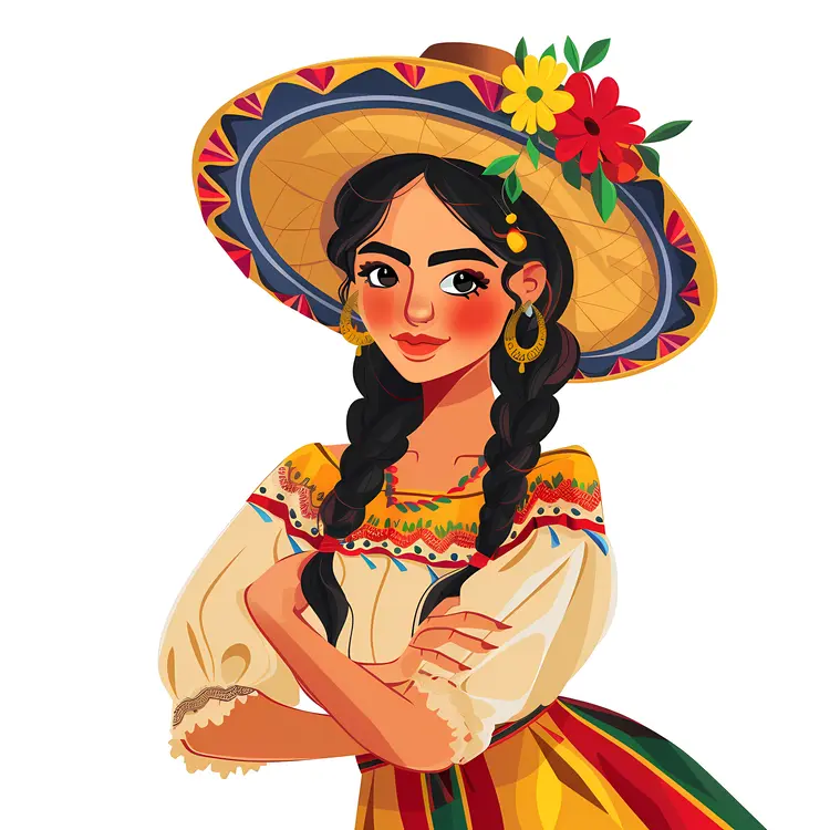 Girl in Traditional Mexican Dress with Flowers