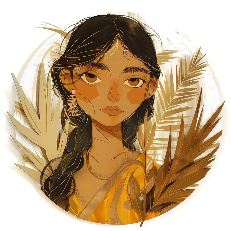 Girl with Leaves Illustration