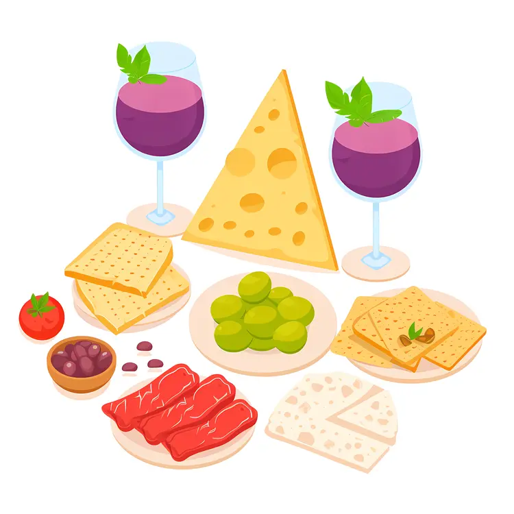 Cheese and Wine with Crackers and Tomatoes