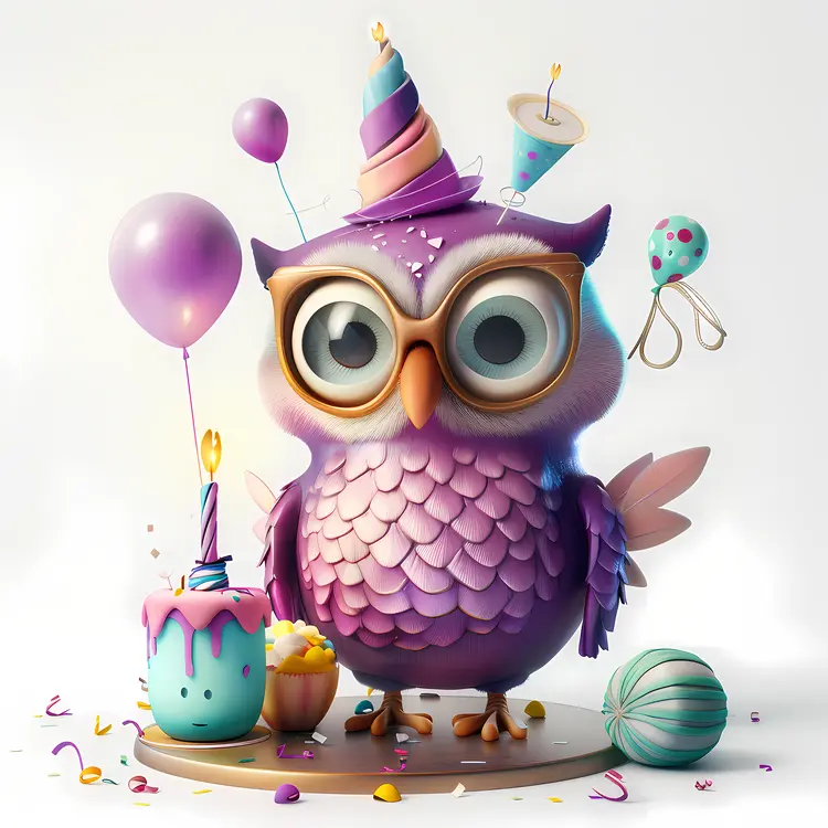 Colorful Owl Celebrating Birthday
