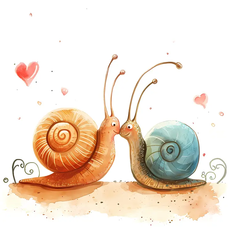 Snails Kissing with Hearts