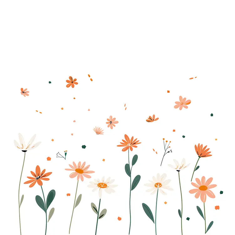 Orange and White Flowers with Green Stems