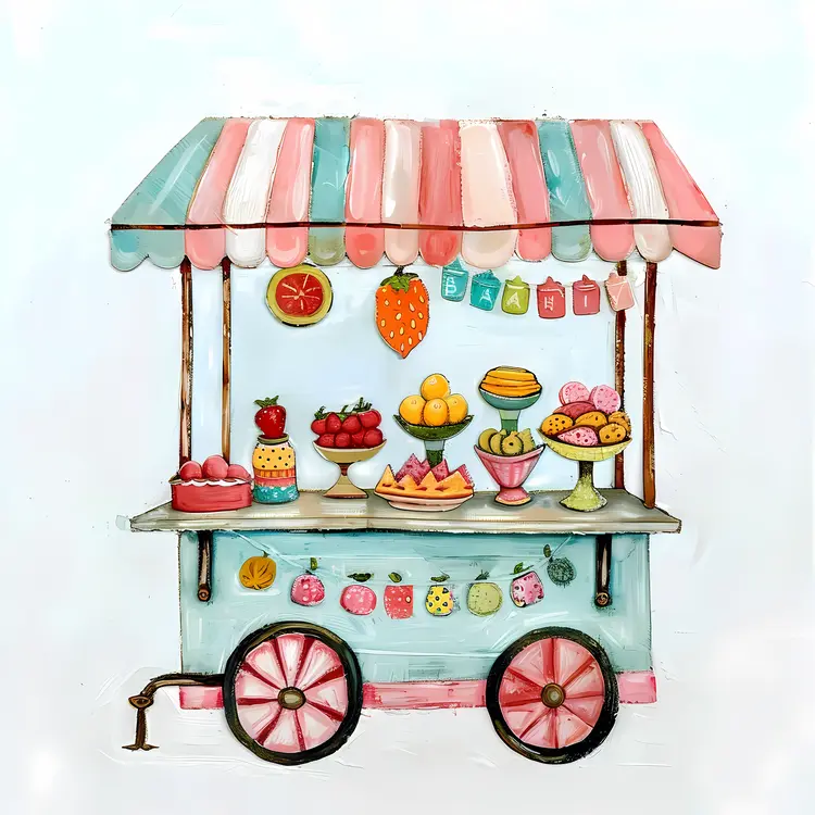 Colorful Fruit and Sweets Cart