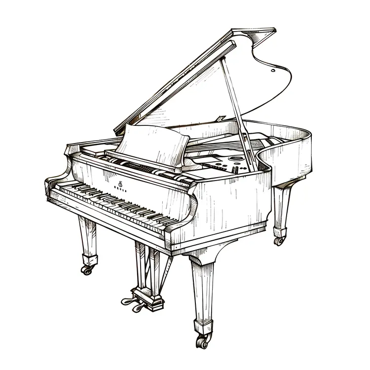 Detailed Sketch of a Grand Piano