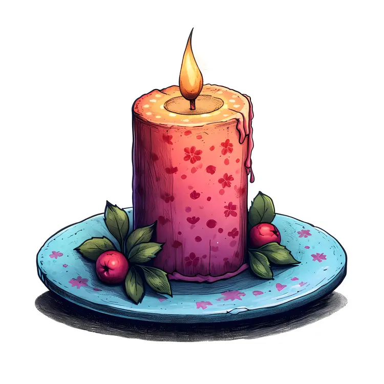 Decorative Candle with Floral Plate