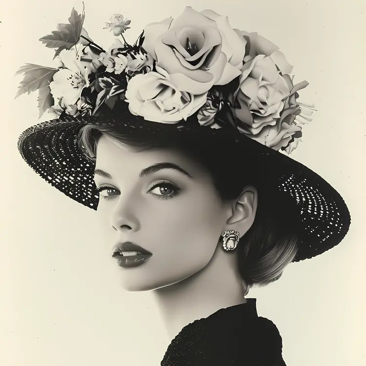 Vintage Woman in Flower Hat